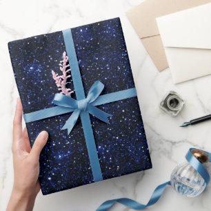 Papier Cadeau Bleu Nuit Profond Paillettes Fines Motif Bleu Fonc