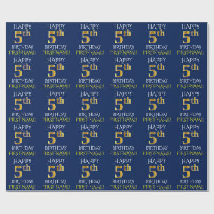 Papier Cadeau Bleu, or Faux "HEUREUX 5e anniversaire"