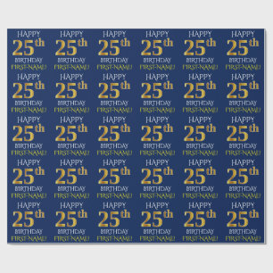 Papier Cadeau Bleu, or "JOYEUX 25ème ANNIVERSAIRE " de Faux