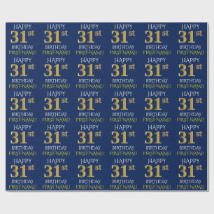 Papier Cadeau Bleu, or "JOYEUX 31ème ANNIVERSAIRE " de Faux