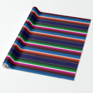 Papier Cadeau Bleu, Orange, Rose Chaud, Vert, Sarape Mexicaine