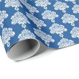 Papier Cadeau Bleu | Papier blanc à enveloppement de Damas