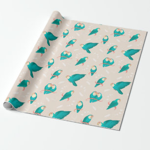 Papier Cadeau Bleu Pêche face Lovebird