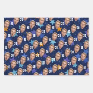 Papier cadeau bleu personnalisé avec photo drôle p