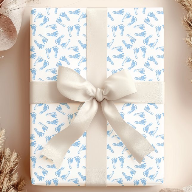Papier Cadeau Bleu Pieds de bébé Baby shower Motif (Créateur téléchargé)