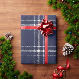Papier Cadeau Bleu Plaid Farmhouse Pays Cadeau de Noël