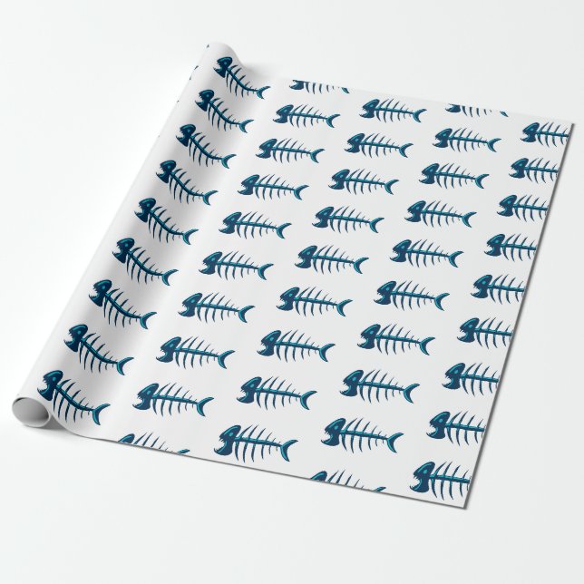 Papier Cadeau Bleu Poisson Os Cadeau Envelopper N'importe quelle (Déroulé)