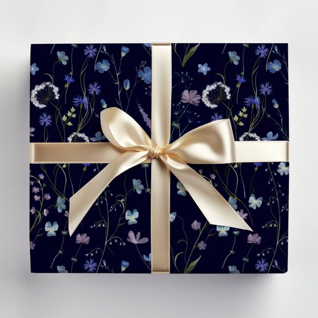 Papier Cadeau Bleu pourpre joli Fleur sauvage motif floral (In situ)