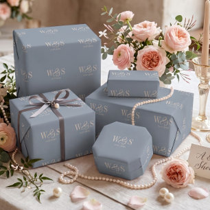 Papier Cadeau Bleu poussiéreux élégant initial couples de mariag