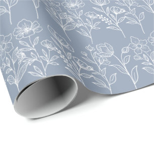 Papier Cadeau Bleu Poussiéreux Floral Vintage Mariages