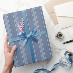 Papier Cadeau Bleu Poussiéreux & Rayures Bleu Poussiéreux Clair