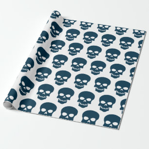 Papier Cadeau Bleu prussien sur crânes blancs