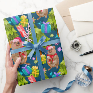 Papier Cadeau Bleu Quokka papier enveloppant Noël