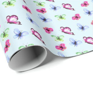 Papier Cadeau Bleu rose Baby shower papillon vert Anniversaire
