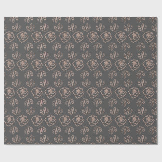 Papier Cadeau Bleu Rose Line Art / Élégant Floral