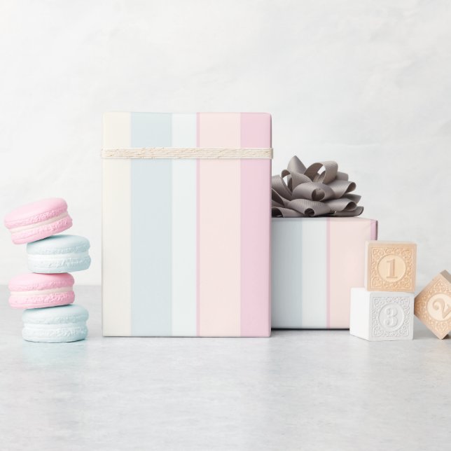 Papier Cadeau Bleu rose pastel Large bande (Baby Shower)