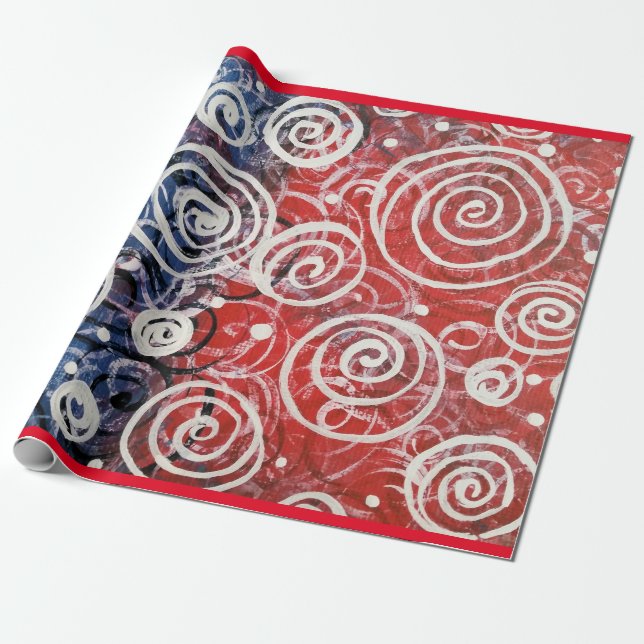 Papier Cadeau Bleu rouge Bleu Designer Motif Abstrait Beau (Déroulé)