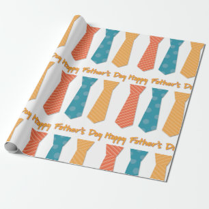 Papier Cadeau Bleu rouge Orange rayures Cravates Fête des père