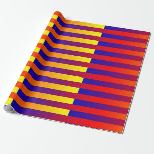Papier Cadeau Bleu rouge rayures jaunes