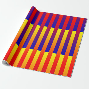 Papier Cadeau Bleu rouge rayures jaunes