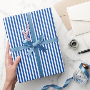 Papier Cadeau Bleu Saphir & Rayures Blanches