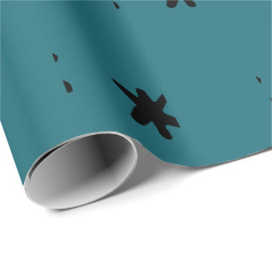 Papier Cadeau Bleu sarcelle Turquoise Vert Moderne et motif noir