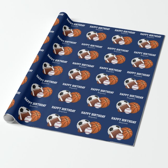 Papier Cadeau Bleu Sports Anniversaire (Déroulé)