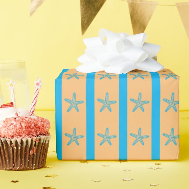 Papier Cadeau Bleu Starfish and Stripes été Seamless Anniversair (Fête d'anniversaire)