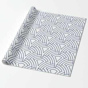 Papier Cadeau Bleu sur blanc motif géométrique art déco