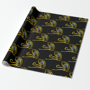 Papier Cadeau BLEU TALISMAN/ HORUS EYE Motif noir or