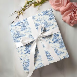 Papier Cadeau Bleu Toile de Jouy Style Vintage Élégant