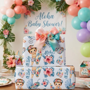 Papier Cadeau Bleu Tropical Aloha Baby Shower Nouv