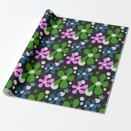 Papier Cadeau Bleu, vert et rose fleurs funky