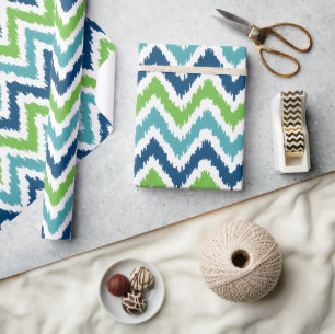 Papier Cadeau Bleu vert Zigzags Motif Ikat