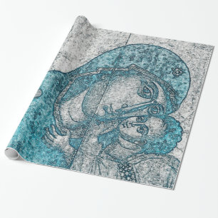 Papier Cadeau Bleu vintage de portrait d'ange de Jésus de bébé
