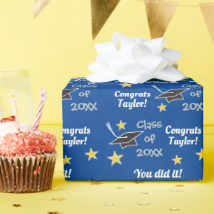 Papier Cadeau BLEUE Classe de l'année personnalisée Nom du grade