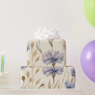 Papier Cadeau Bleuet Élégant Botanique Floral Vintage