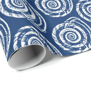Papier Cadeau Bloc de coquillages en spirale Impression, bleu et