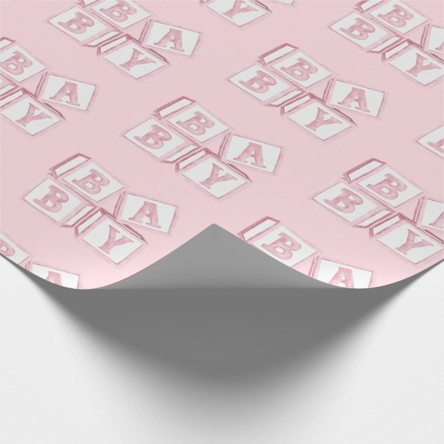 Papier Cadeau Blocs bébé Typographie Pink Aquarelle Douche (Coin)