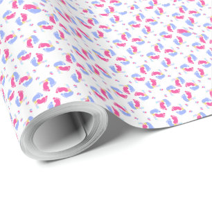 Papier Cadeau Blocs Empreintes de Bébé au Pastel Rose et Bleu