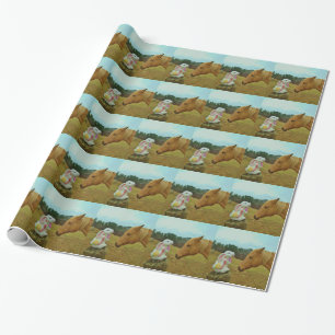 Papier Cadeau Blond Jaune cheval & Bunny de Pâques