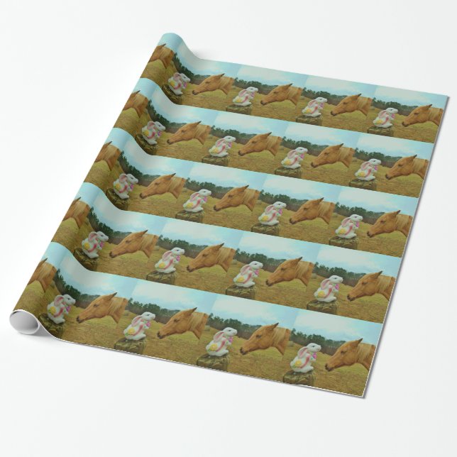 Papier Cadeau Blond Jaune cheval & Bunny de Pâques (Déroulé)