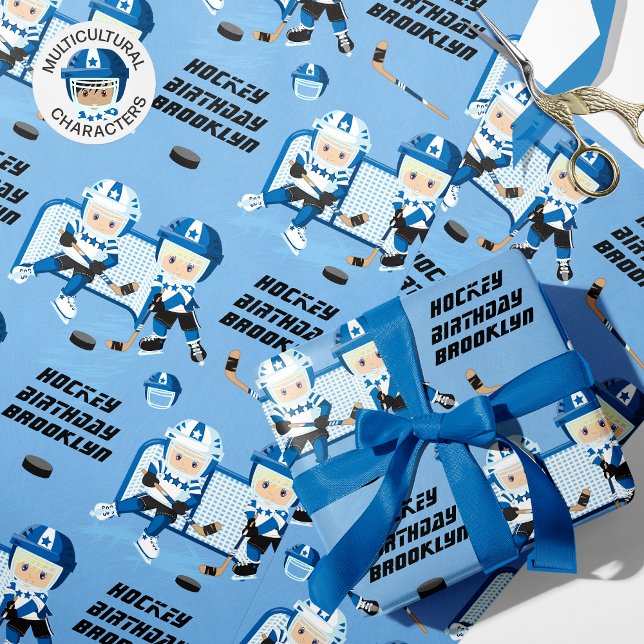 Papier Cadeau Blonde Boy Hockey Anniversaire Personnalisé (Créateur téléchargé)