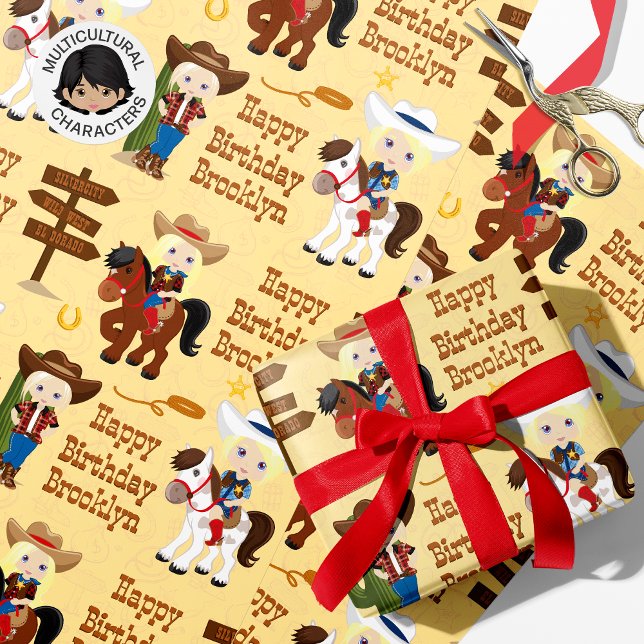 Papier Cadeau Blonde Cowgirl papier à envelopper personnalisé (Créateur téléchargé)