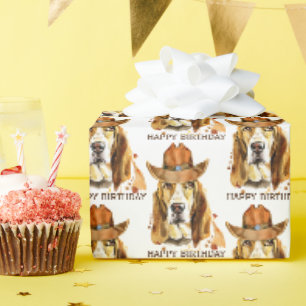Papier Cadeau Bloodhof anniversaire avec Sheriff Cowboy Casquett