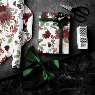 Papier Cadeau Blooms rustiques   Terracotta et Marsala Motif rou