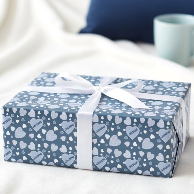 Papier Cadeau Blue And Teal Heart (Personalized hearts for someone you love. So cute, girly, and totally giftable.)