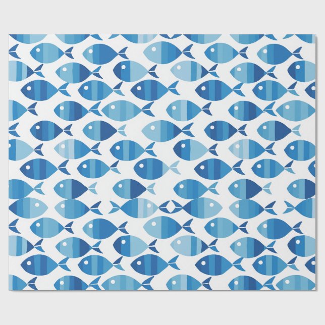 Papier Cadeau Blue and White Preppy Coastal Fish (Plat)