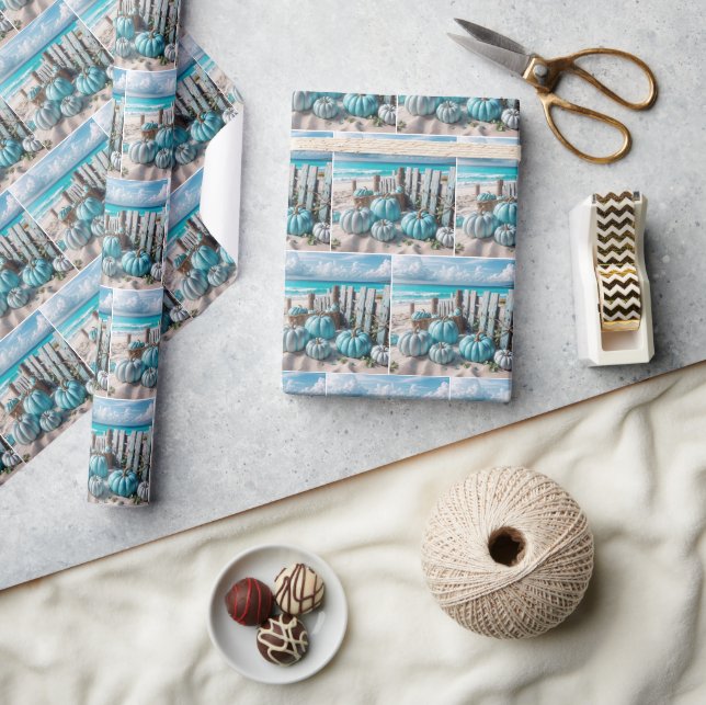 Papier Cadeau Blue Autumn Beach Citrouilles (Artisanat)
