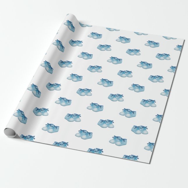 Papier Cadeau Blue Baby Boy Chaussures Motif (Déroulé)
